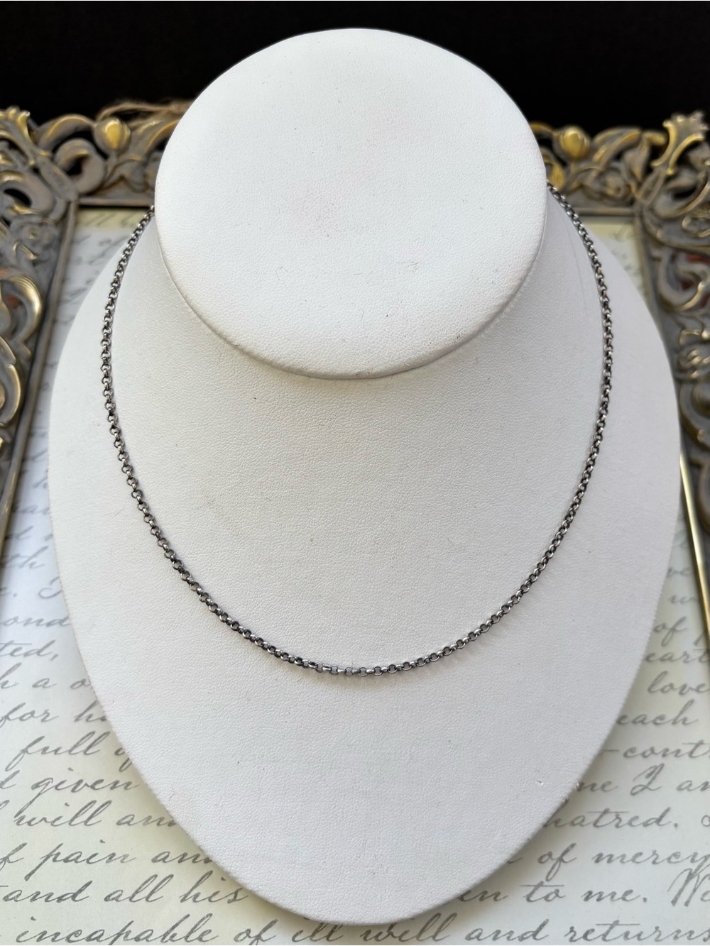 Sterling Silver Oxidized Rolo Chain Necklace - Silver 16”